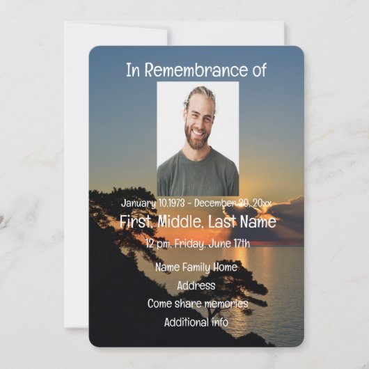 メモリアルサービス招待状レイクサンセットウォーター 招待状 (正面)