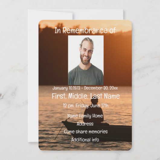 メモリアルサービス招待状レイクサンセット魚釣り 招待状 (正面)