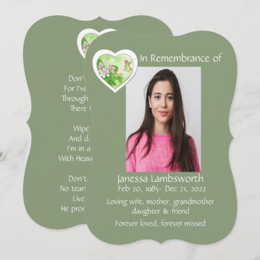 メモリアルサービス招待状水彩ハミングバード 招待状 (正面/裏面)