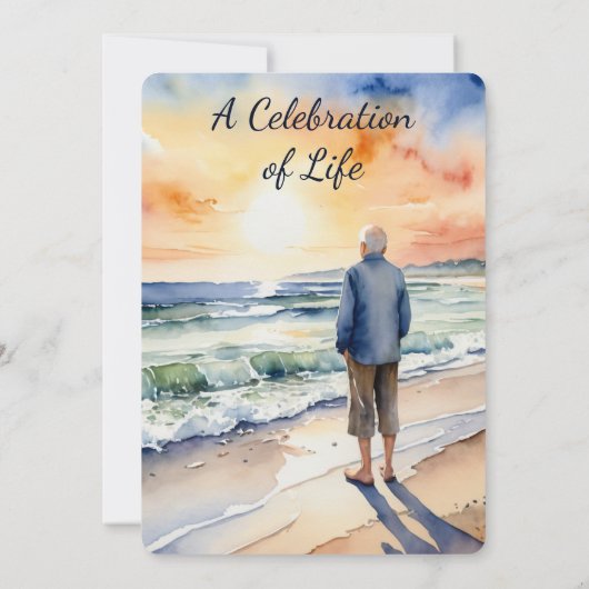 メモリアルサービス招待状水彩ビーチ楽園 招待状 (裏面)