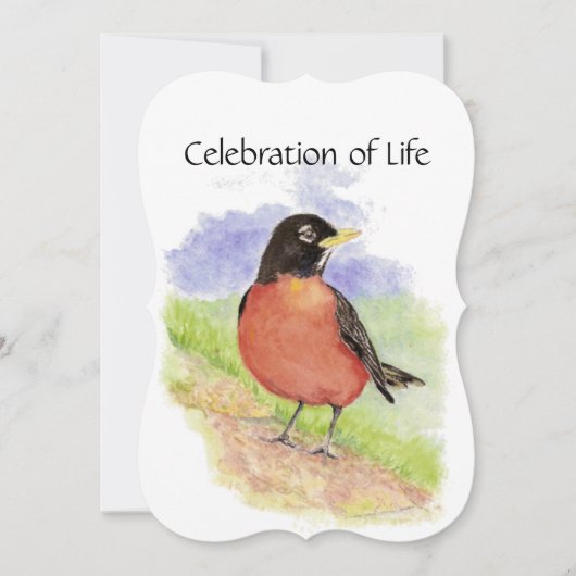 メモリアルサービス招待状水彩ロビンバード 招待状 (正面)