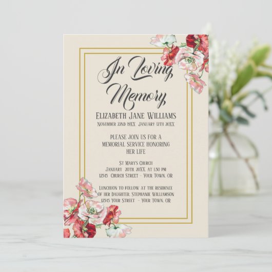 メモリアルサービス招待状 |ポピーの水彩 招待状 (スタンド正面)