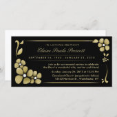 メモリアルサービス招待状-金ゴールド&ブラックフローラ (正面/裏面)