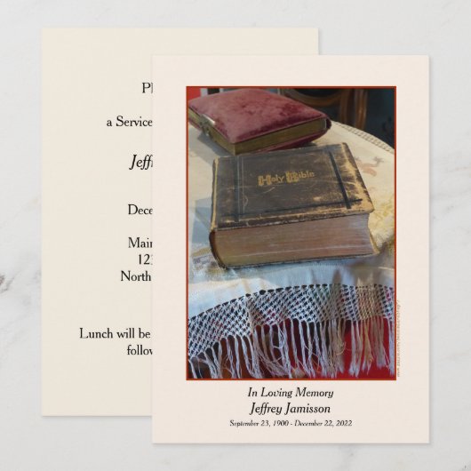 メモリアルサービス発表ヴィンテージバイブル招待状 招待状 (正面/裏面)