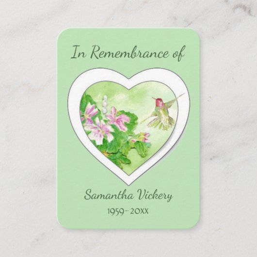 メモリアルサービス記念ウォーターカラーハミングバード 名刺 (正面)