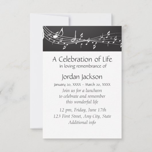 メモリアルサー感謝していビス音楽ノートカスタム サンキューカード (裏面)