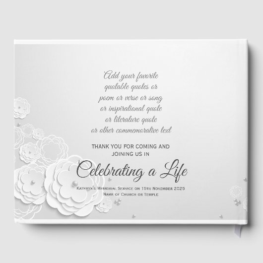 メモリアルシンプルサービス白エレガント写真 ゲストブック (裏面)