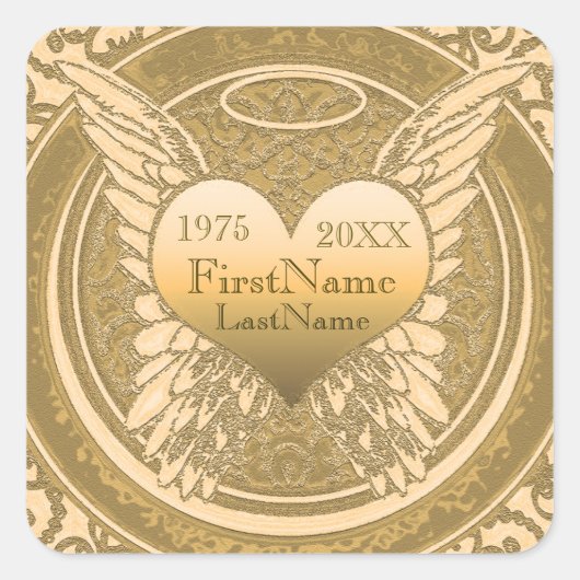 メモリアルステッカー |名前の追加 |ゴールドフォイルの外観 スクエアシール (正面)