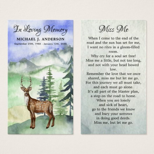 メモリアルディアウッドランド葬儀祈りの言葉カード (正面&裏面)
