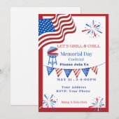 メモリアルデイの赤、白、青のクックアウト招待状 招待状 (正面/裏面)