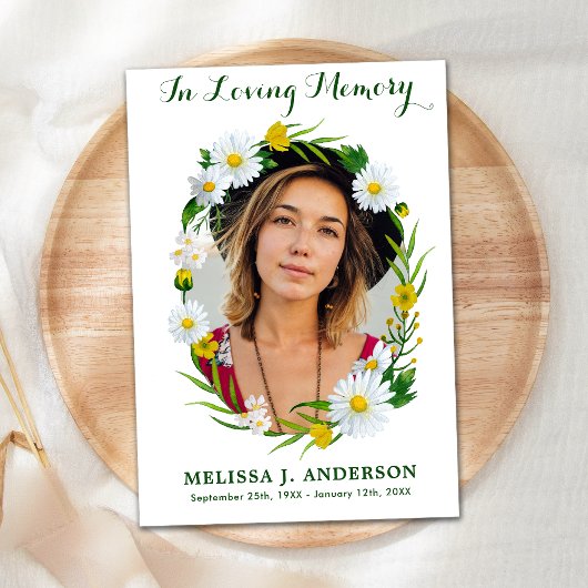 メモリアルデイジーフローラ悔やみや弔慰写真葬儀 サンキューカード