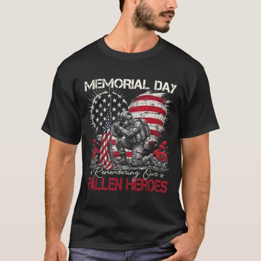 メモリアルデイ 殉死した英雄たちを偲ぶ フラッグ Tシャツ (正面)