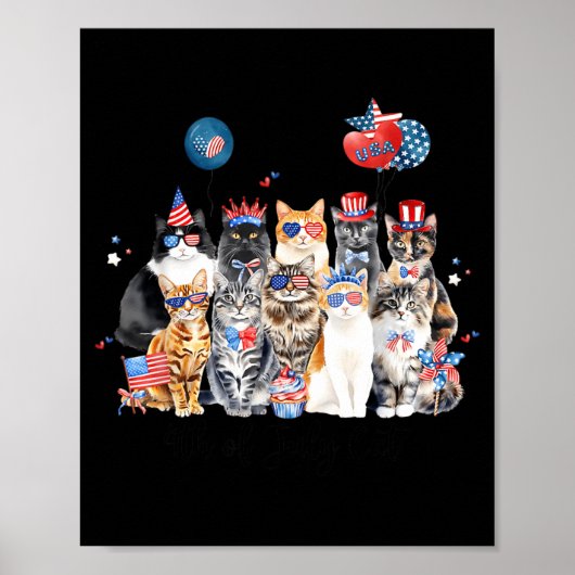 メモリアルデイ 独立 アメリカ国旗 かわいい猫 ポスター (正面)