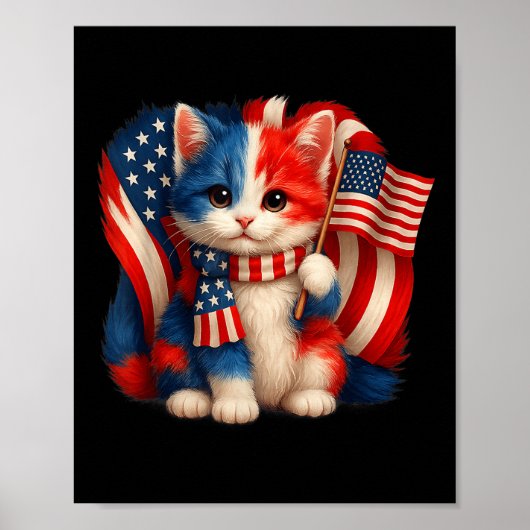 メモリアルデイ 猫, 4th オブ ジュライ 愛国 USA 国旗 F ポスター (正面)