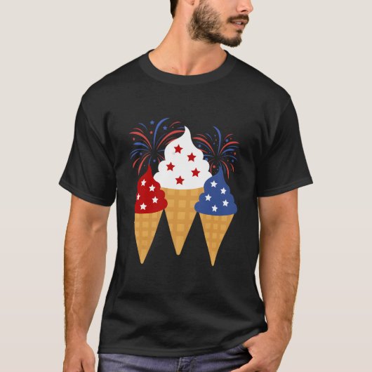 メモリアルデイ 7月4日 愛国 アイスクリーム コーン Tシャツ (正面)