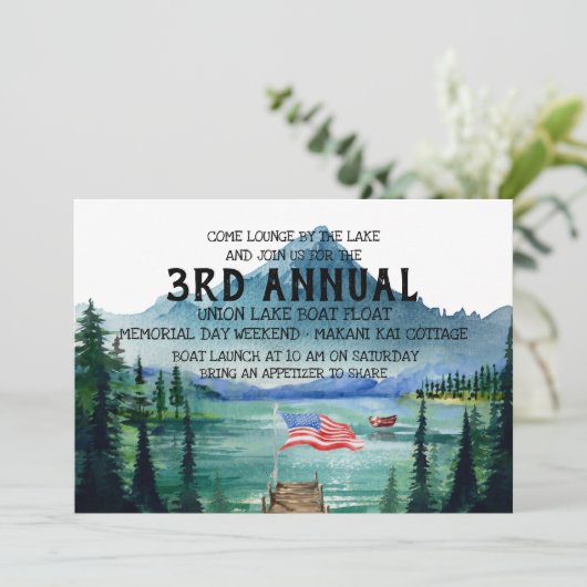 メモリアルデーのボートの浮遊物|の湖畔のパーティー 招待状 (スタンド正面)