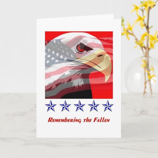 メモリアルデーの白頭鷲の米国旗カード カード (黄色い花)