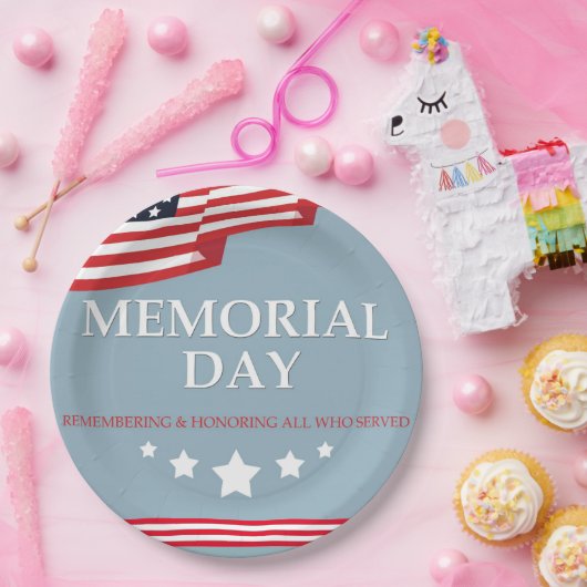 メモリアルデーアメリカンレッドホワイト&ブルー国旗 ペーパープレート (パーティー)