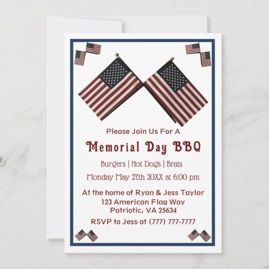 メモリアルデーアメリカ国旗 招待状 (正面)