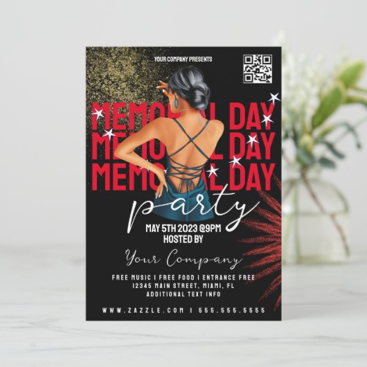 メモリアルデーイベント愛国的パーティークラブスタイル 招待状 (スタンド正面)
