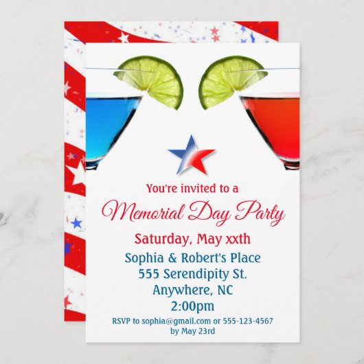 メモリアルデーカクテルパーティー 招待状 (正面/裏面)