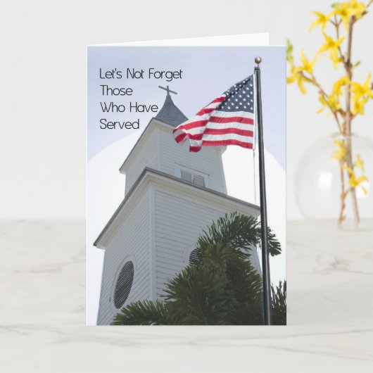 メモリアルデーカード宗教的な教会と国旗 カード (黄色い花)