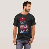 メモリアルデーネコHappy 4Of 7月Patriotic Usa Tシャツ (正面フル)