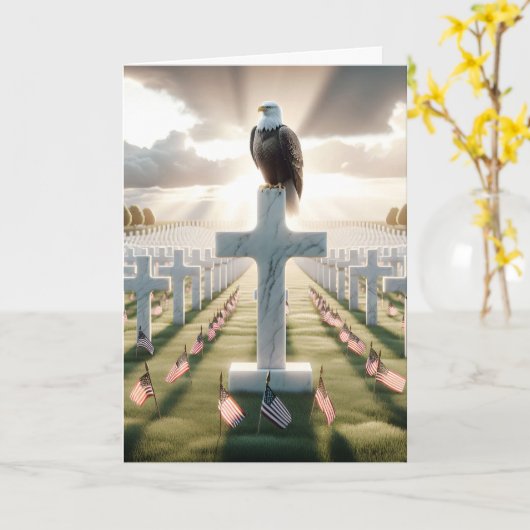 メモリアルデーハゲ・イーグル・オン・ア・クロス カード (黄色い花)