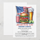 メモリアルデーバーガー&ブルズ | バックヤードBBQパーティー 招待状 (正面/裏面)