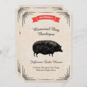 メモリアルデーバーベキューBBQピクニックブラックヴィンテージピグ 招待状 (正面/裏面)