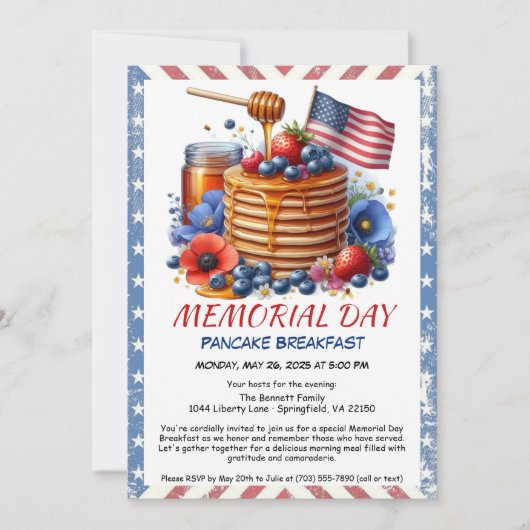 メモリアルデーパンケーキブレックファスト招待状 招待状 (正面)