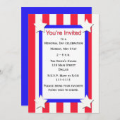 メモリアルデーパーティースターとストライプ招待状 招待状 (正面/裏面)