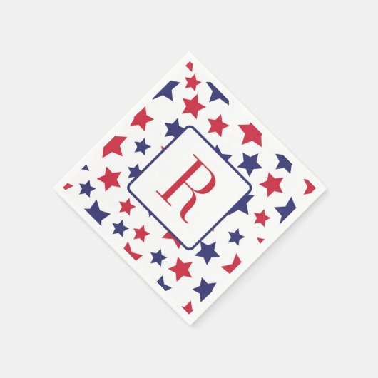 メモリアルデーパーティーモノグラムレッドホワイトとブルー スタンダードカクテルナプキン (角)