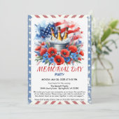 メモリアルデーパーティー招待 - アメリカ国旗、花卉 招待状 (スタンド正面)