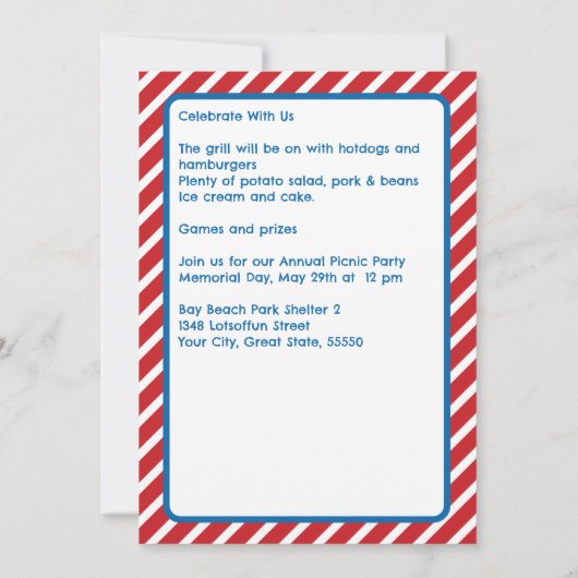 メモリアルデーピクニックファミリークックアウト 招待状 (裏面)