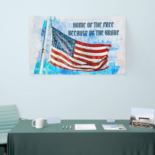 メモリアルデーブルーウォーターカラーアメリカ国旗 横断幕 (トレードショー)