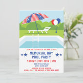 メモリアルデープールパーティーの星とストライプモダン 招待状 (スタンド正面)