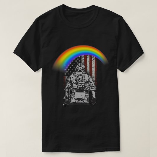 メモリアルデーレインボーアメリカン国旗LGBTQ軍隊 Tシャツ (デザイン正面)