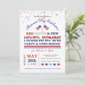 メモリアルデーレッドホワイトニュー引っ越し祝いパーティーパーティー 招待状 (スタンド正面)