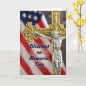 メモリアルデー宗教愛国的十字旗 カード (黄色い花)