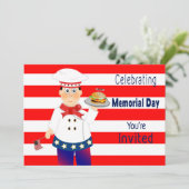 メモリアルデー招待状、シェフサービングチーズバーガー 招待状 (スタンド正面)