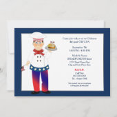 メモリアルデー招待状、シェフサービングチーズバーガー 招待状 (裏面)