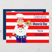 メモリアルデー招待状、シェフサービングチーズバーガー 招待状 (正面/裏面)