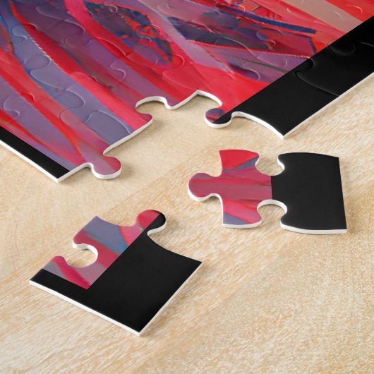 メモリアルデー米国旗抽象芸術デジタルアート7月4日 ジグソーパズル (側面)