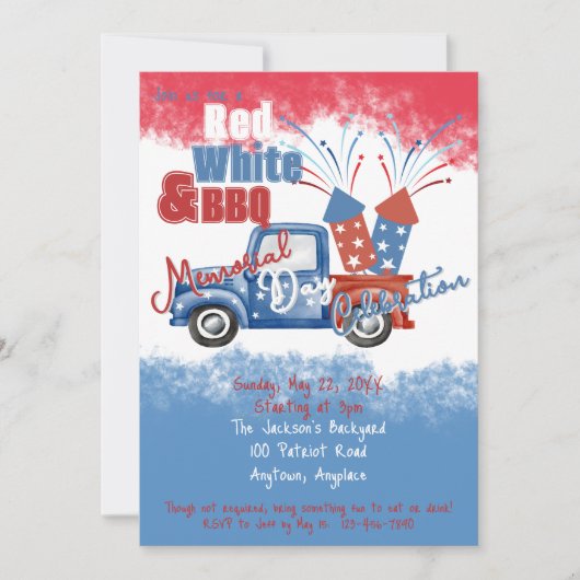 メモリアルデー・インディペンデンスデー・BBQパーティー 招待状 (正面)