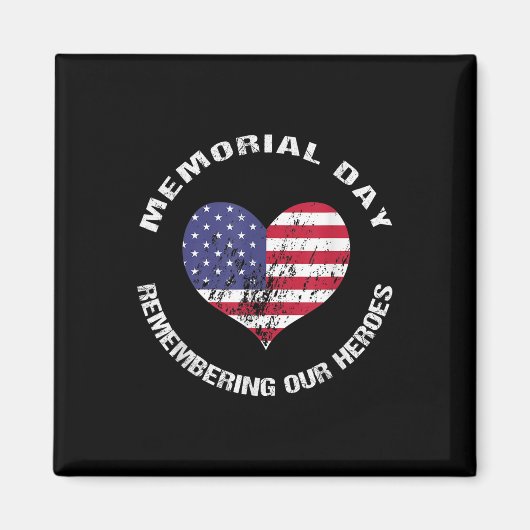 メモリアルデー-ヴィンテージ米国フラグハートの記憶 マグネット (正面)