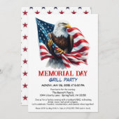 メモリアルデーBBQパーティー | 愛国的なバックグリル 招待状 (正面/裏面)