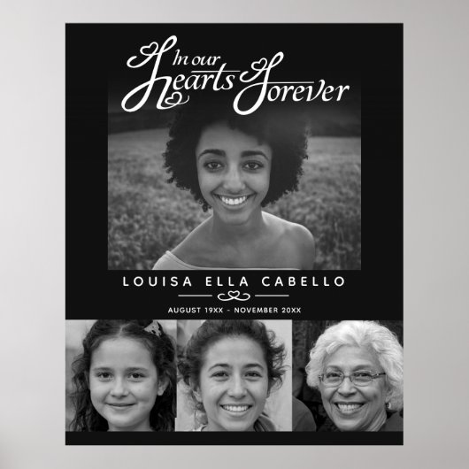メモリアルハート写真の葬儀白黒 ポスター (正面)