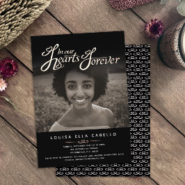 メモリアルハート写真葬儀ブラック金ゴールド 箔招待状