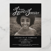 メモリアルハート写真葬儀ブラック金ゴールド 箔招待状 (正面)